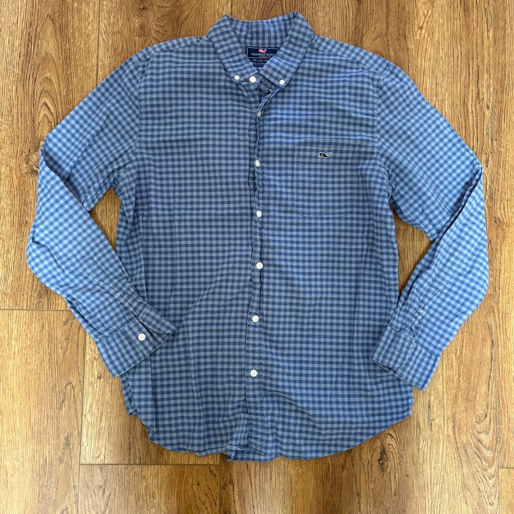 Vineyard Vines Womens L Slim Fit Tucker Shirt Blue Gingham Long Sleeve Button Up